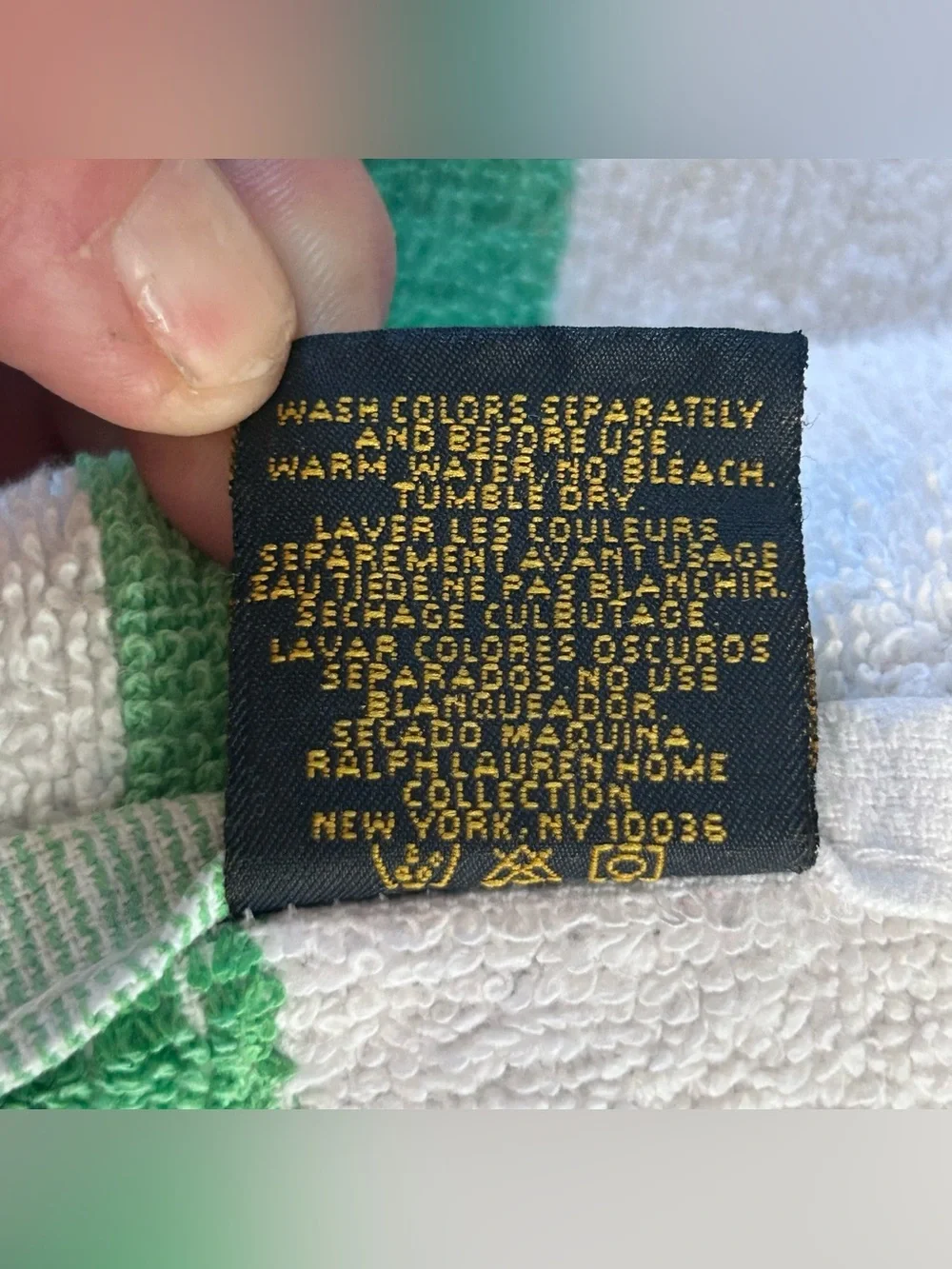Ralph Lauren Home White Green Stripes Beach Towel